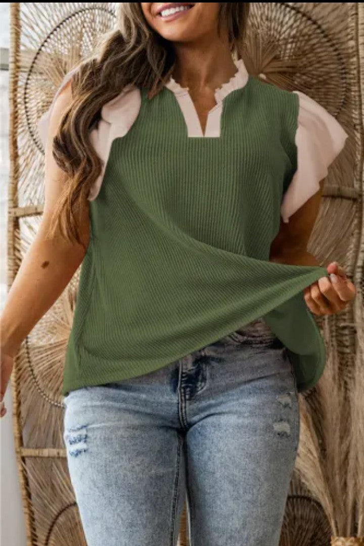 Plus size ruffles short sleeve shirt