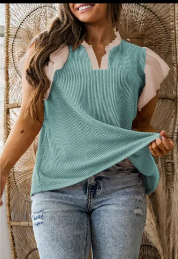 Plus size ruffles short sleeve shirt