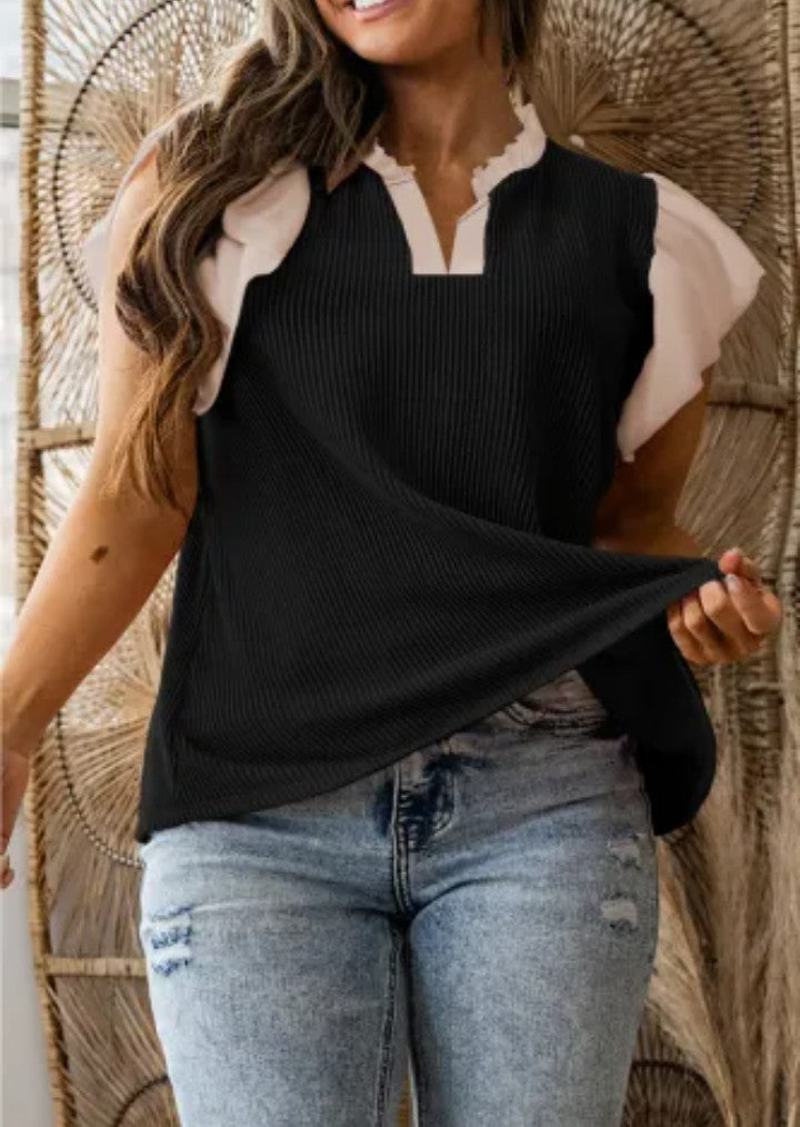 Plus size ruffles short sleeve shirt